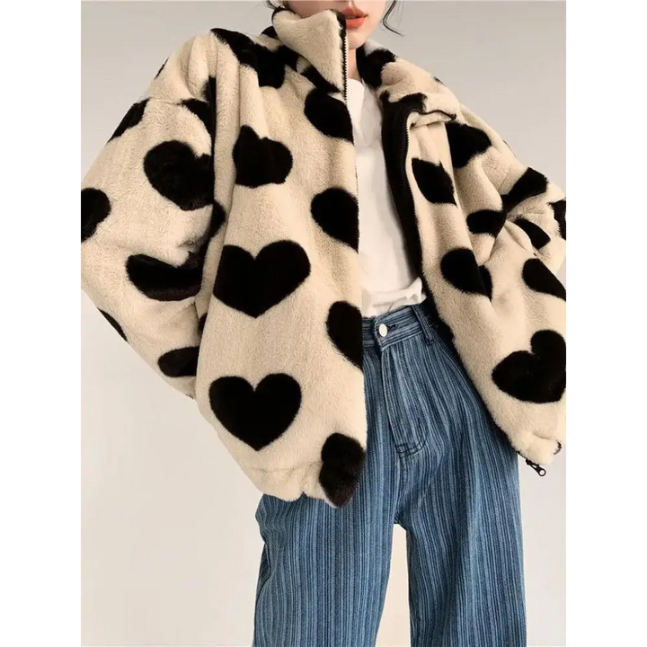 Heart pattern teddy jacket