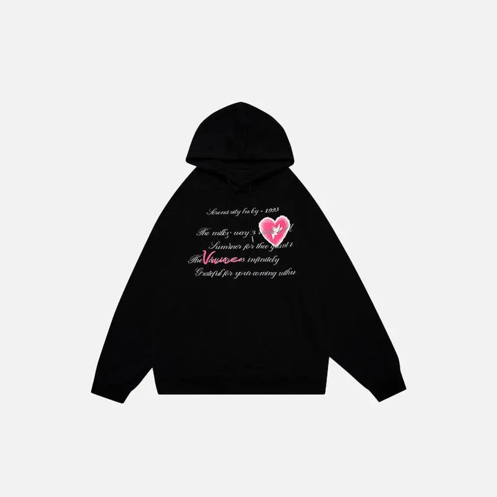 Heart poetry graphic print hoodie y2k - black / m - hoodies