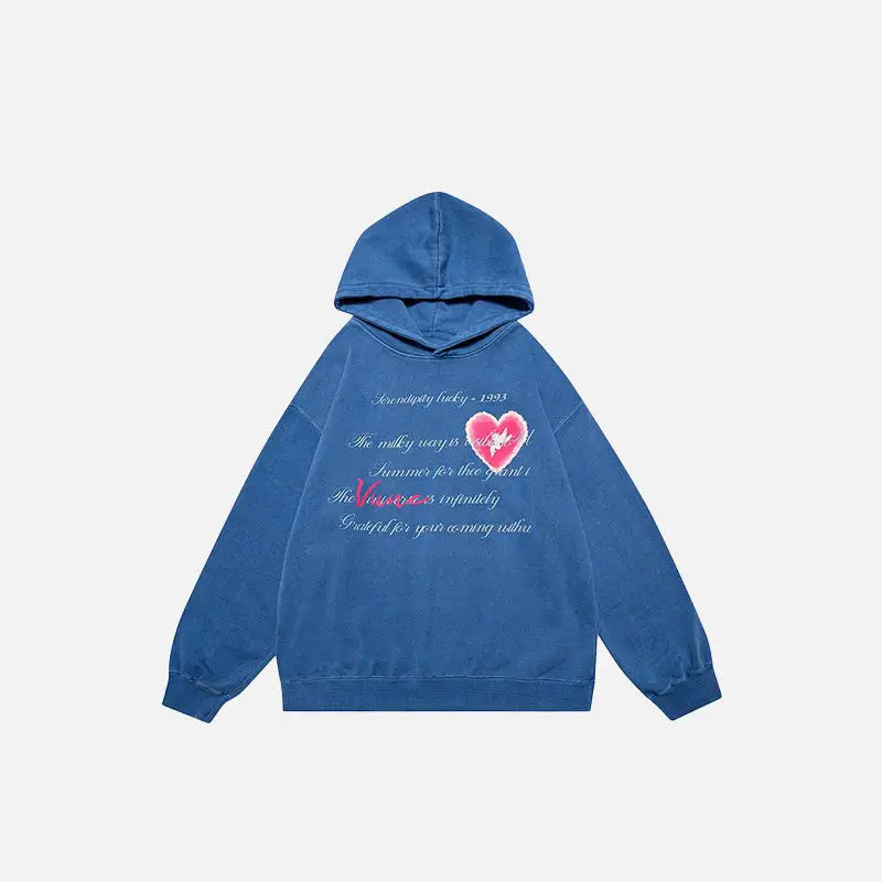 Heart poetry graphic print hoodie y2k - blue / m - hoodies