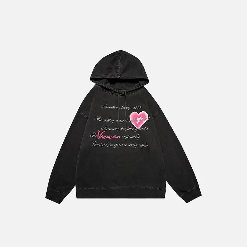 Heart poetry graphic print hoodie y2k - ink black / m - hoodies