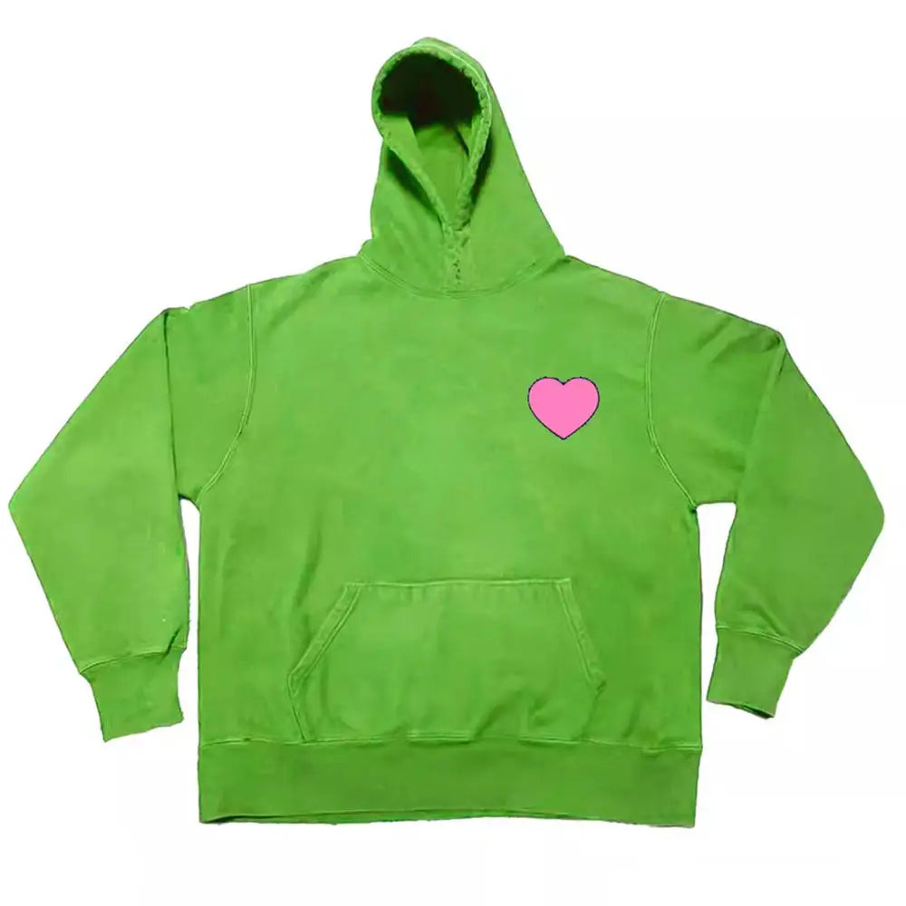 Heart print hoodie - m / green - hoodies