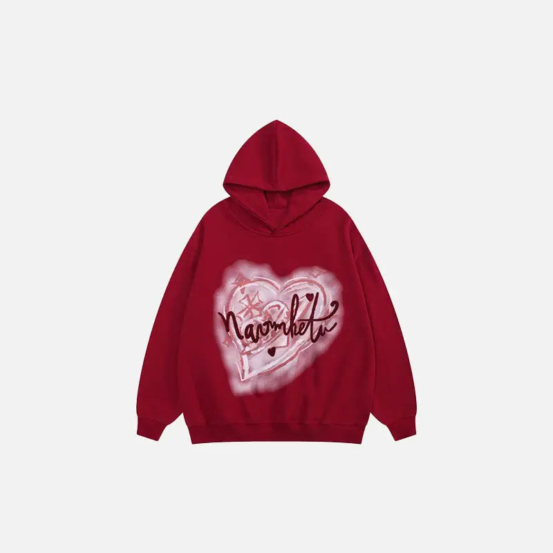 Heart printed oversized hoodie y2k - red / s - hoodies
