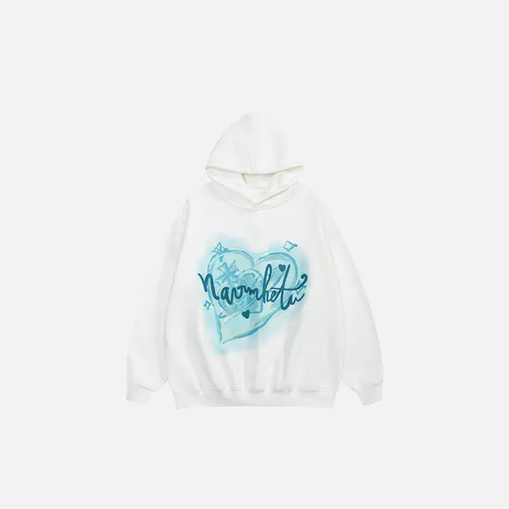 Heart printed oversized hoodie y2k - white / s - hoodies