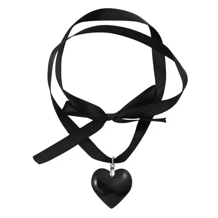 Heart satin ribbon necklace for stylish accessories and apparel - standart / black