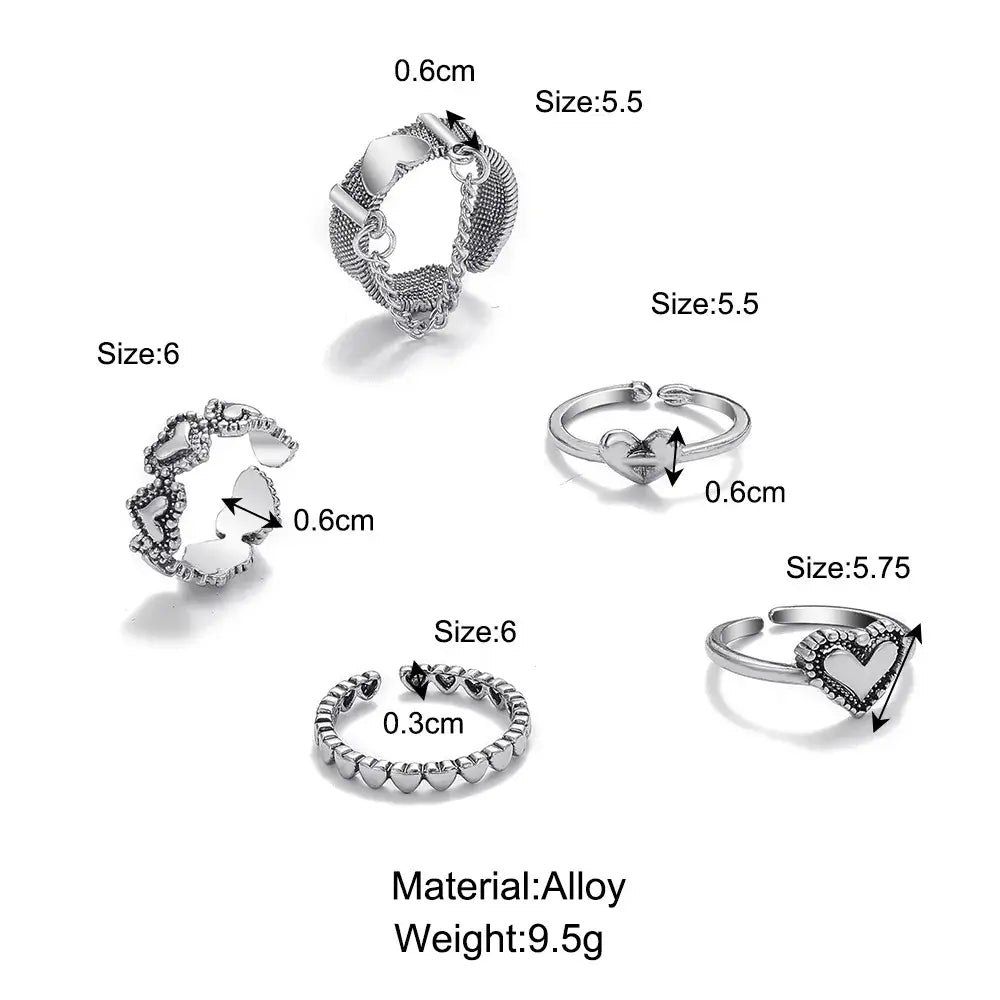 Heart set rings with chains y2k