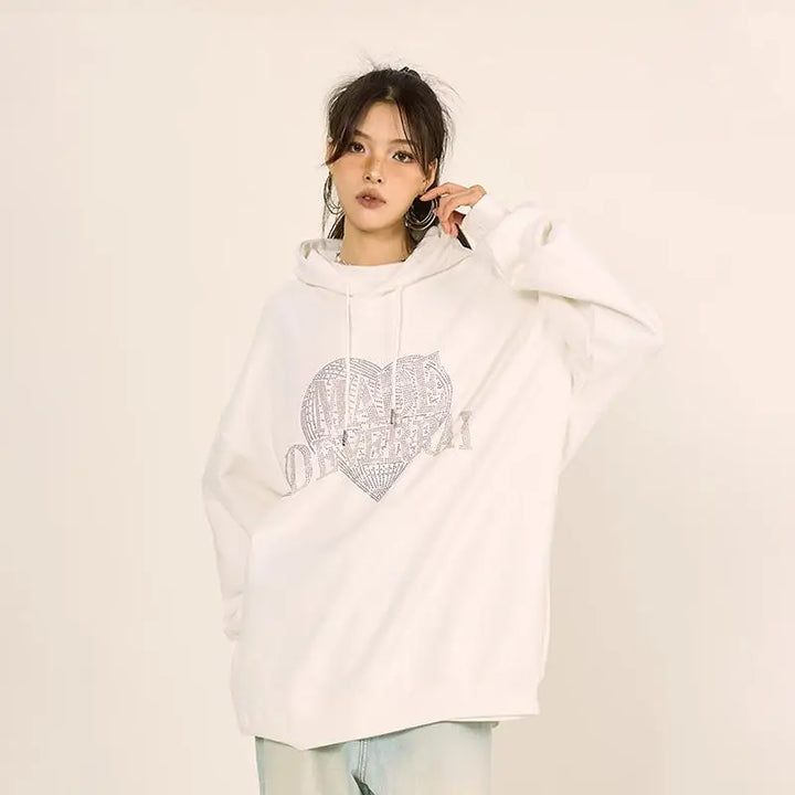Heart shaped letter printed hoodie y2k - hoodies