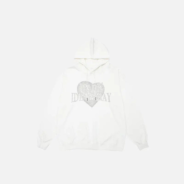 Heart shaped letter printed hoodie y2k - white / m - hoodies