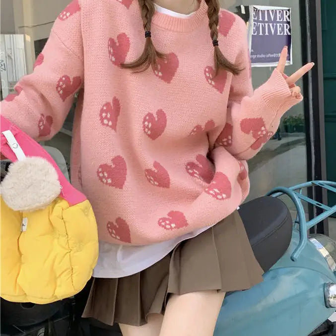 Heart stealer knit sweater - free size / pink