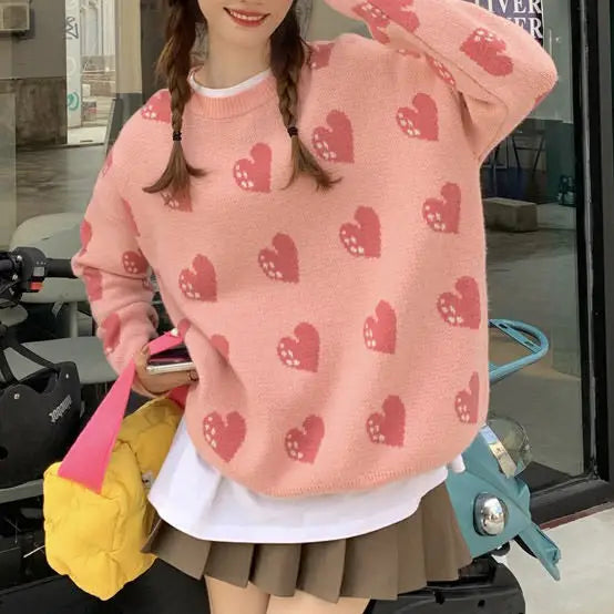 Heart stealer knit sweater - free size / pink