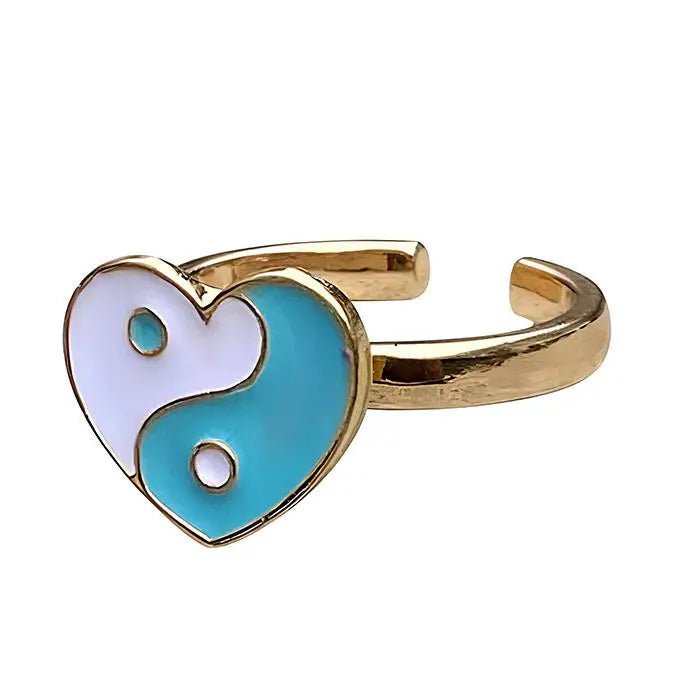 Pastel green heart yin yang spinning ring for anxiety relief - ring