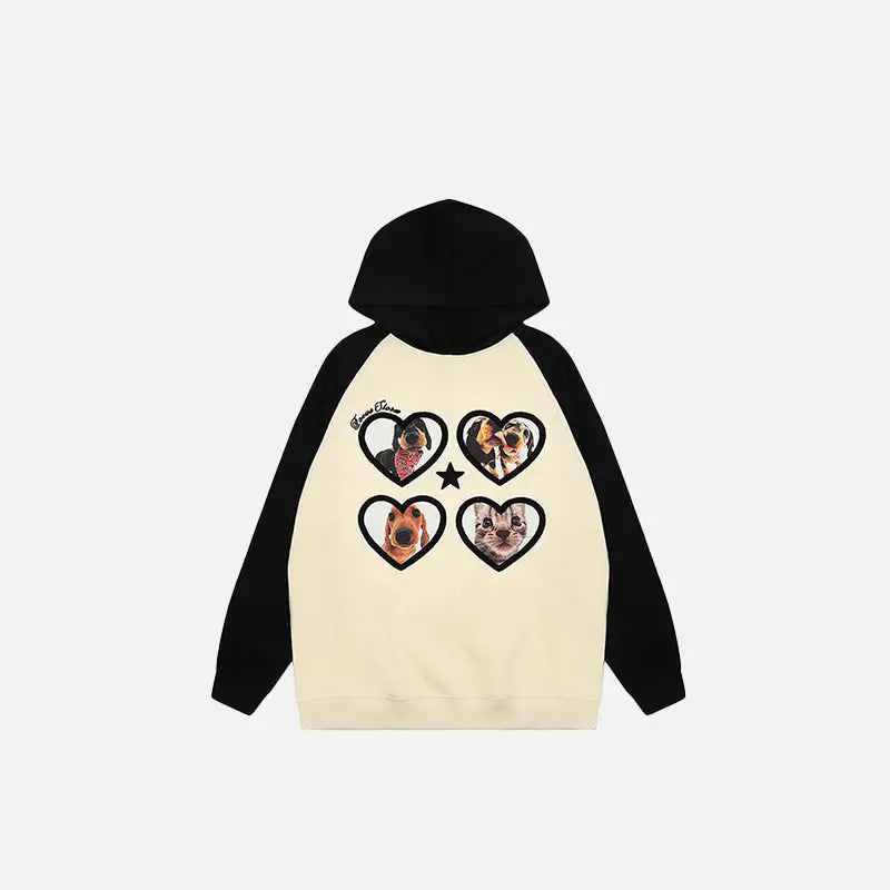 Heartful pets graphic hoodie y2k - black / m - hoodies