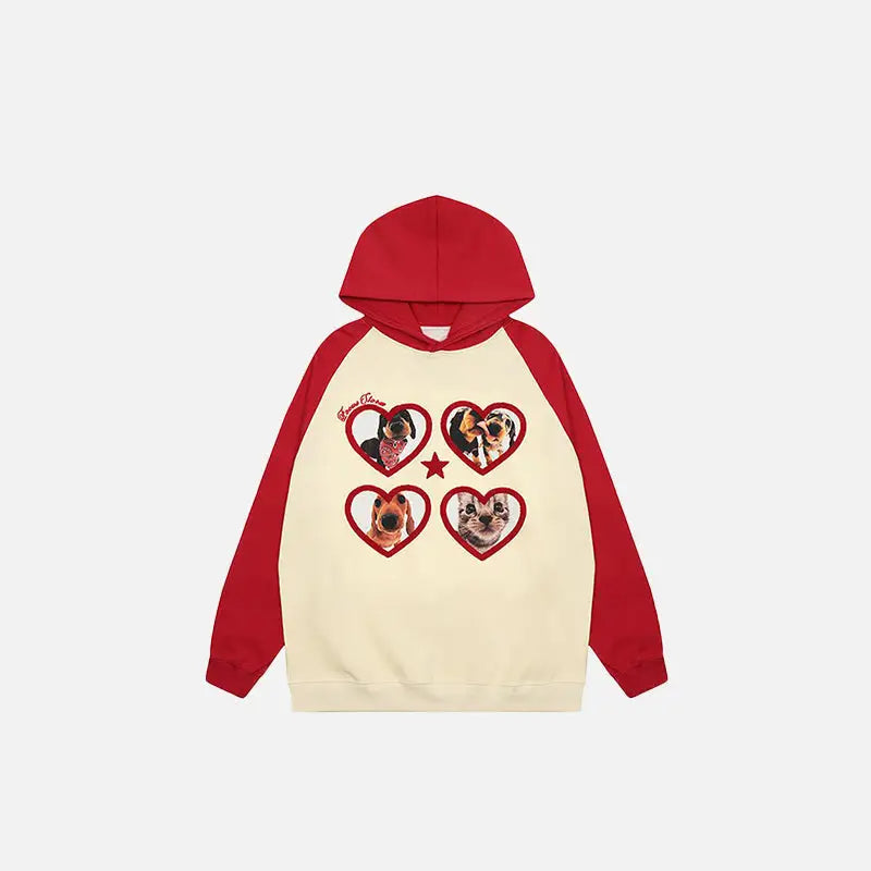 Heartful pets graphic hoodie y2k - red / m - hoodies