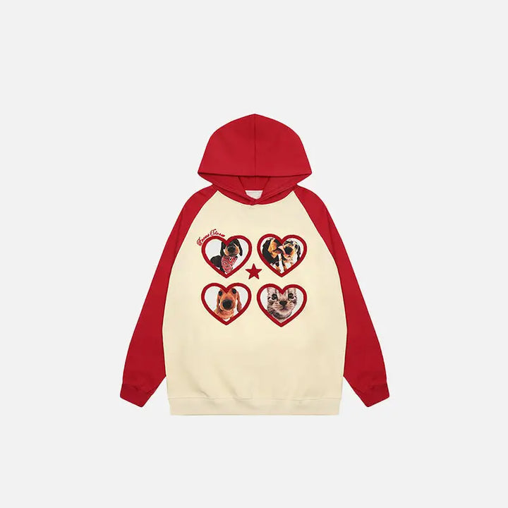 Heartful pets graphic hoodie y2k - red / m - hoodies