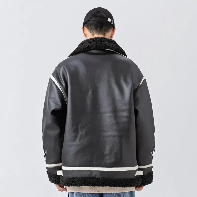 Heating fur leather jacket y2k