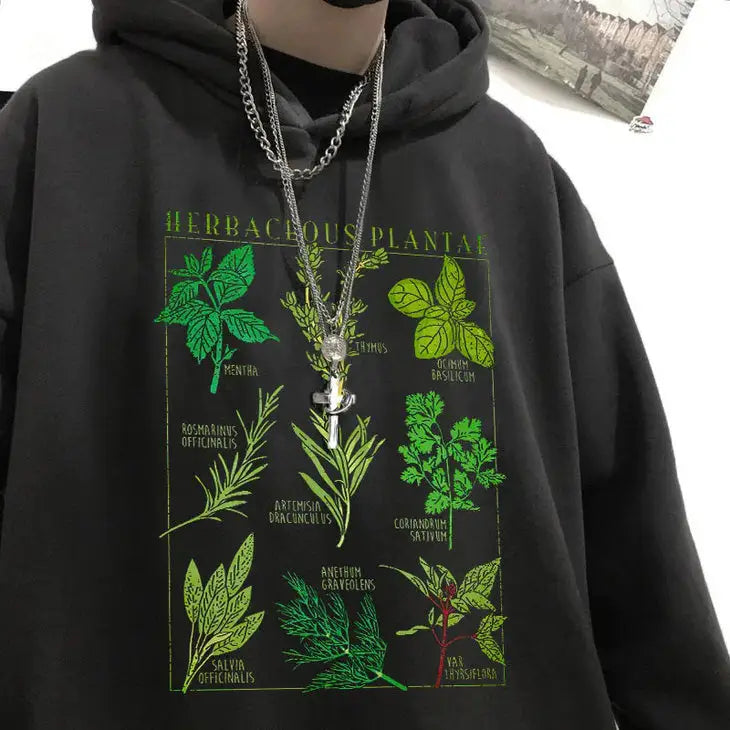 Herbaceous plantae oversized hoodie for a y2k aesthetic