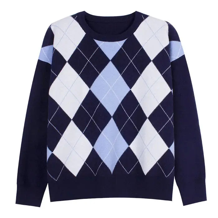 High school argyle jumper - free size / blue - sweaters