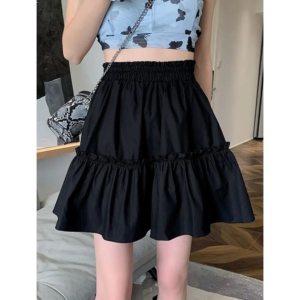 Y2k high waist preppy style skirt with fun patchwork detail - black / s - skirts