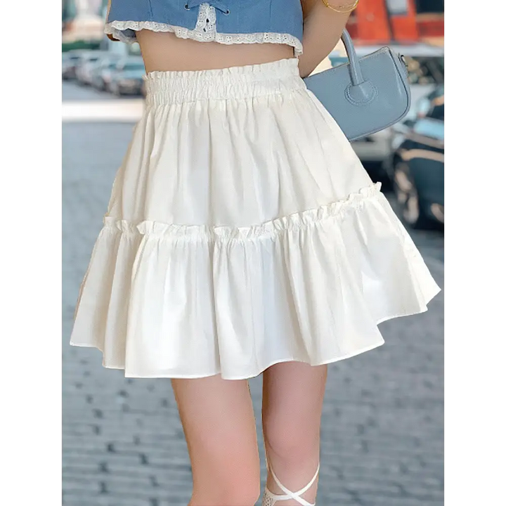 Y2k high waist preppy style skirt with fun patchwork detail - white / s - skirts