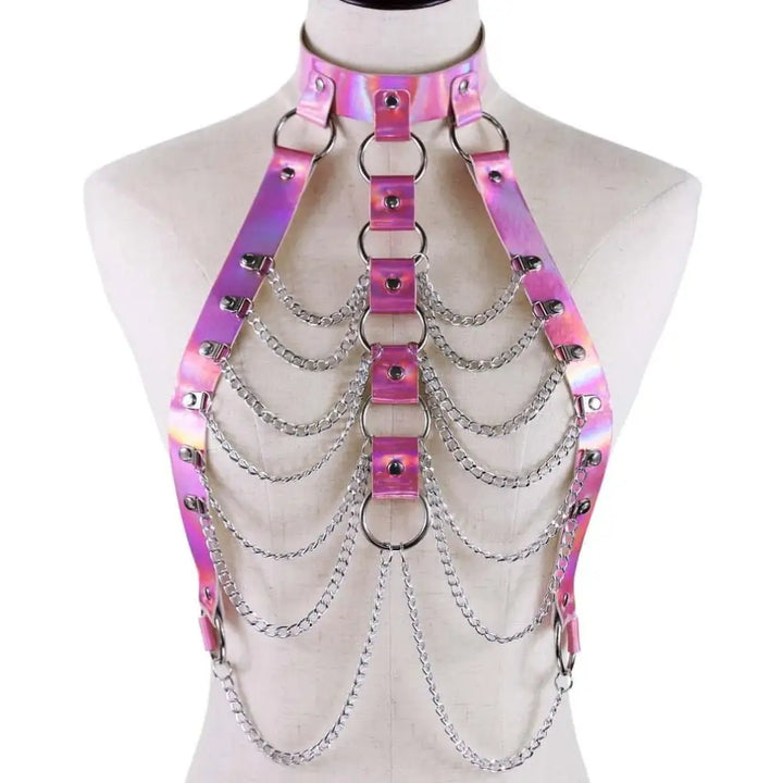 Holographic body chain harness for rave and edm events - jewelry