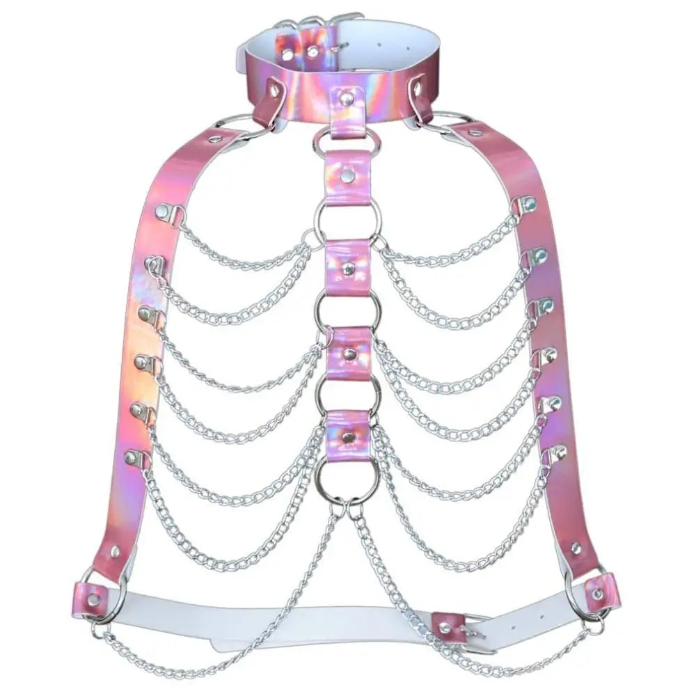 Holographic body chain harness for rave and edm events - jewelry