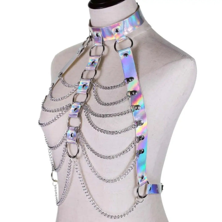 Holographic body chain harness for rave and edm events - jewelry