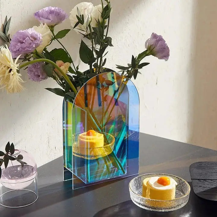 Holographic rainbow vase for aesthetic home decor