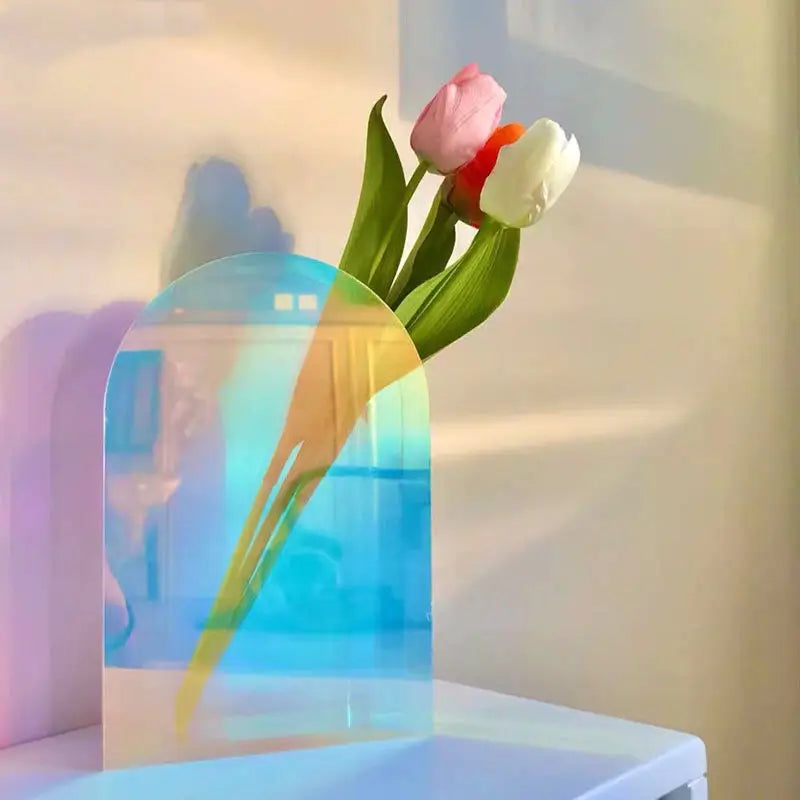 Holographic rainbow vase for aesthetic home decor