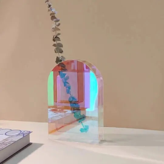 Holographic rainbow vase for aesthetic home decor