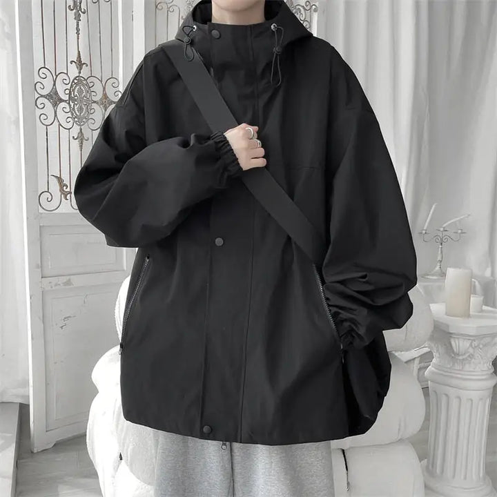 Hooded windbreaker loose jacket y2k - black / m - jackets