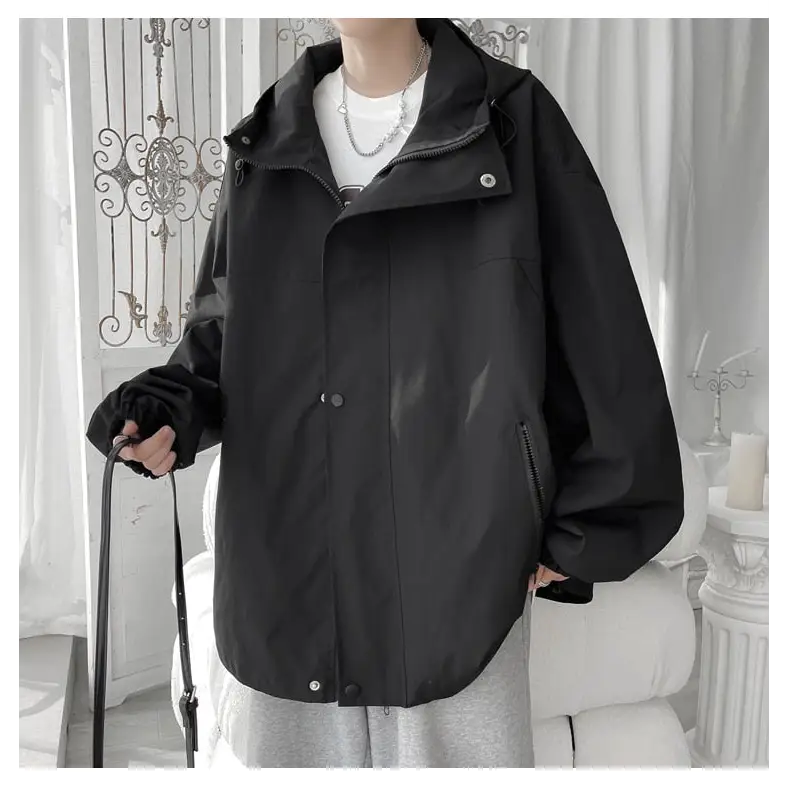 Hooded windbreaker loose jacket y2k - jackets