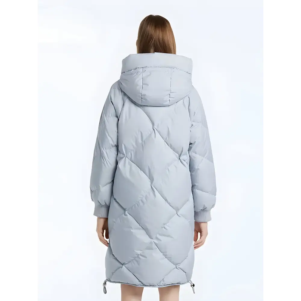 Hooded zip-up long puffer coat