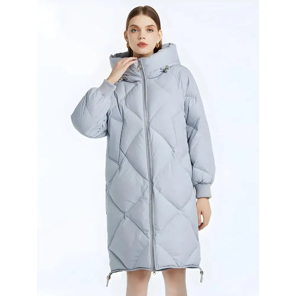 Women’s high neck puffer coat with double zip fastening for winter warmth - blue / s