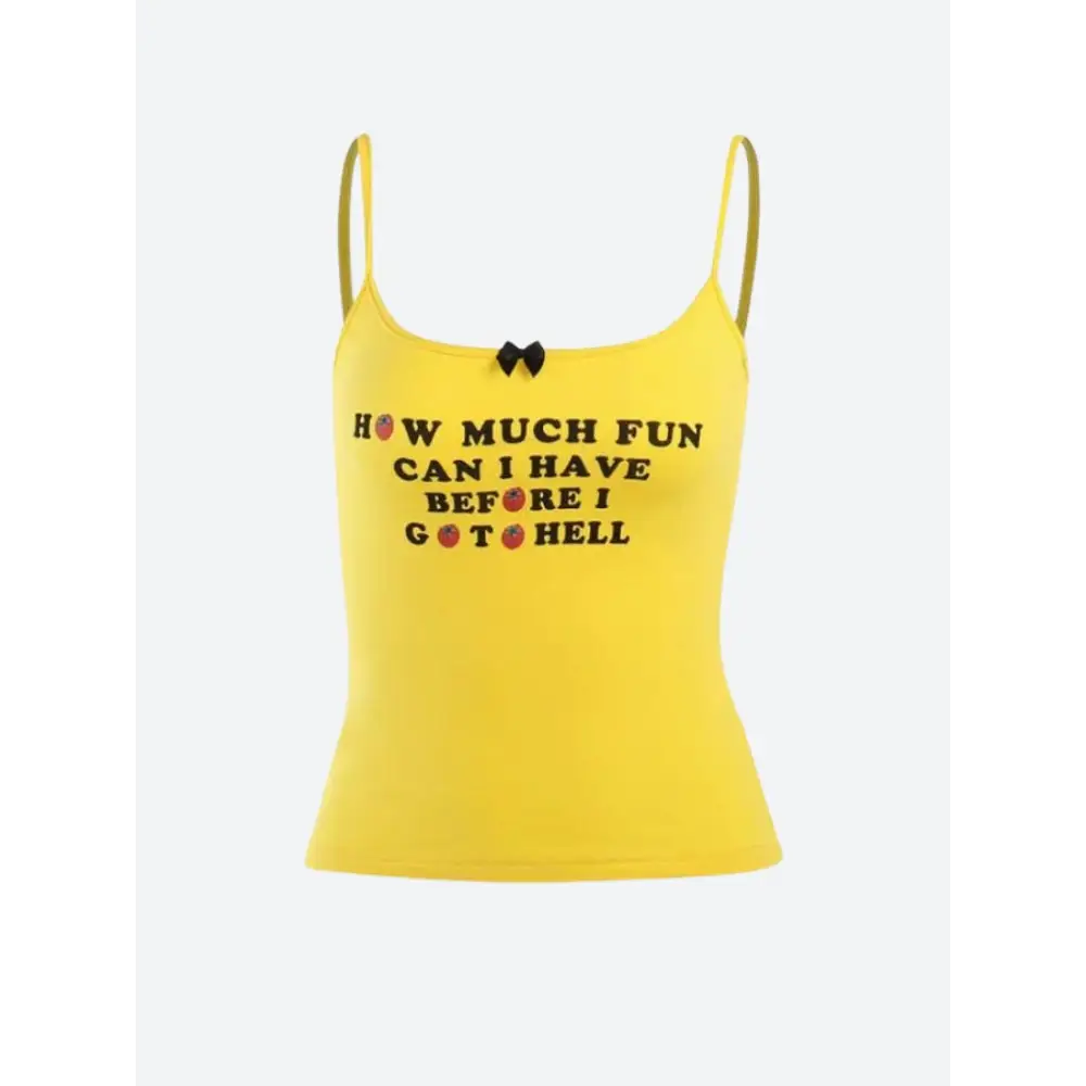 Sunny yellow y2k tank with cheeky print for casual fun - top