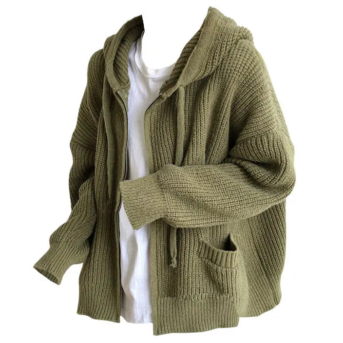 Hygge knit zip up hoodie - s / green - hoodies