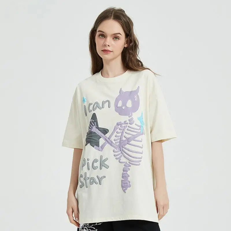 Mesmerizing crew neck tee with embossing print in weirdcore aesthetic