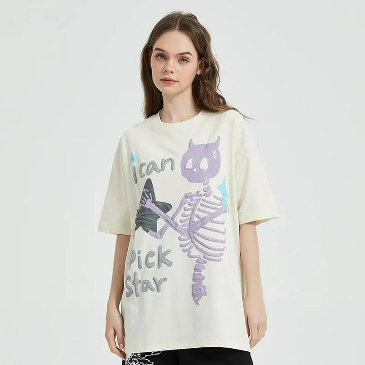 Mesmerizing crew neck tee with embossing print in weirdcore aesthetic