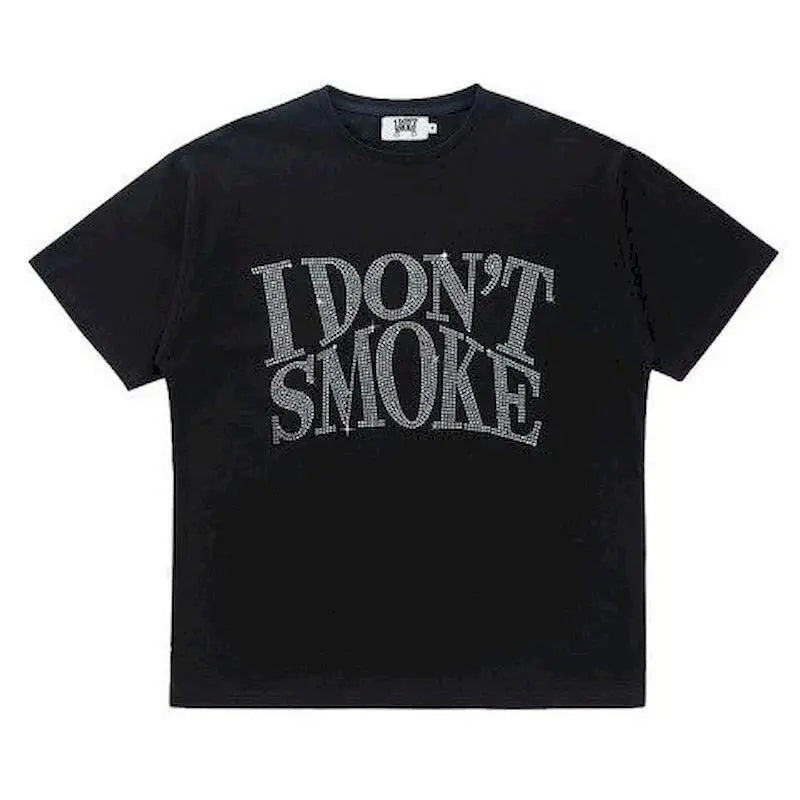 Unisex tee with faux diamante graphic print i don’t smoke statement