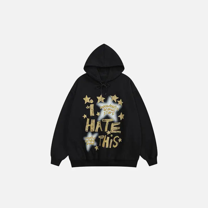’i hate this’ letter print hoodie y2k - black / s - hoodies