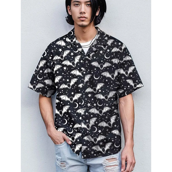 Gothic elegance shirt with notch lapel collar and short sleeves - hawaiian shirt-merged design (model t58)