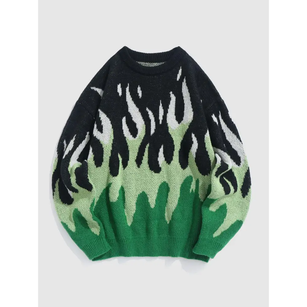 Indie flame knitted sweater with striking print - green / s