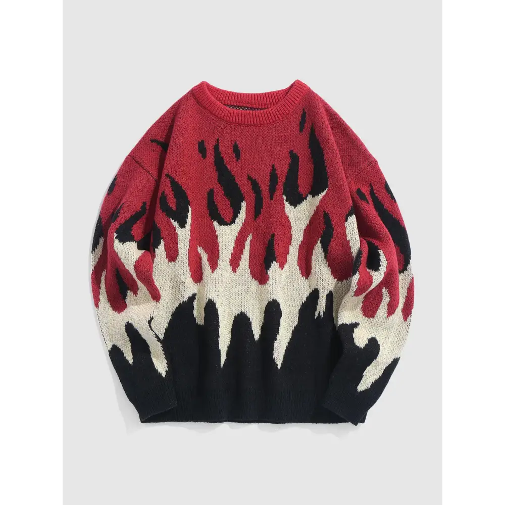 Indie flame knitted sweater with striking print - red / s