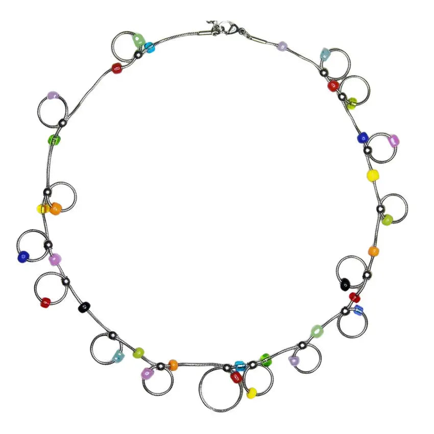 Indie kid beaded chain choker - standart / silver - necklace