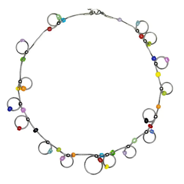 Indie kid beaded chain choker in colorful bead design - standart / silver - necklace