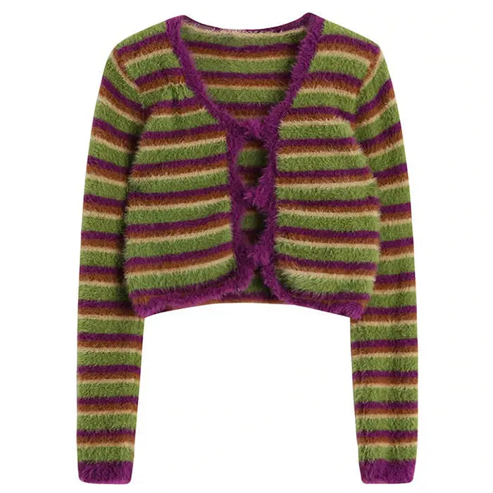 Indie kid fuzzy cardigan - free size / green/purple