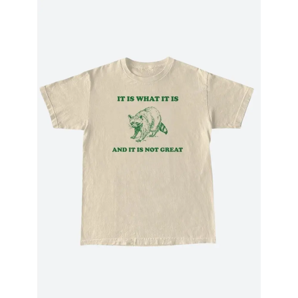 Candid raccoon graphic tee for a y2k-inspired look - khaki / s