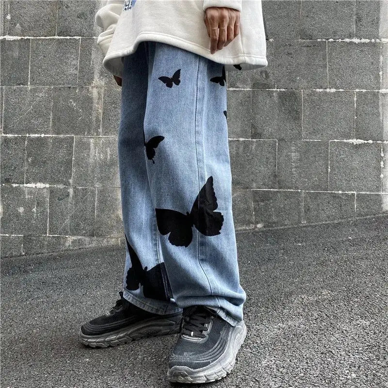 Jean y2k papillon - style streetwear unisexe