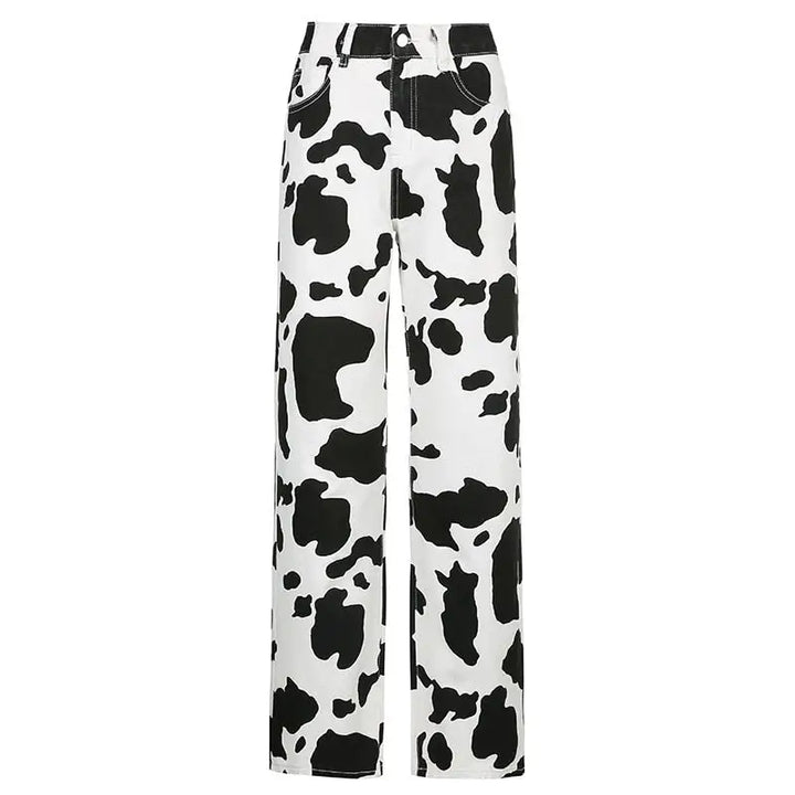 Jean y2k motif peau de vache pour streetwear - s