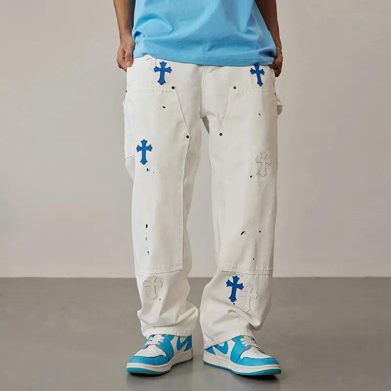 Jean y2k custom à croix - streetwear rétro et moderne