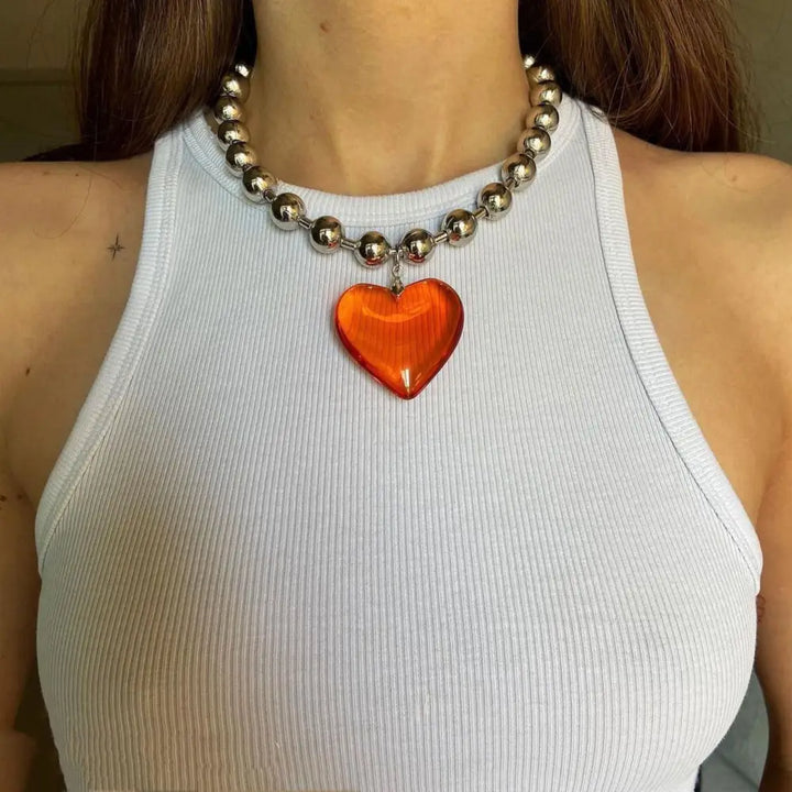 Jewelry colorful heart pendant necklace y2k - 4 - necklaces
