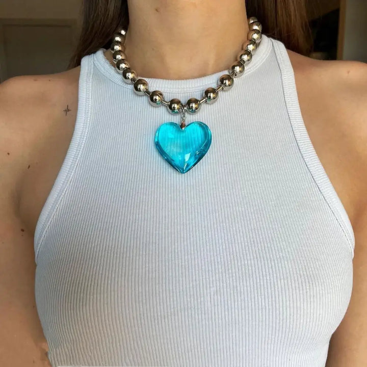 Jewelry colorful heart pendant necklace y2k - 5 - necklaces